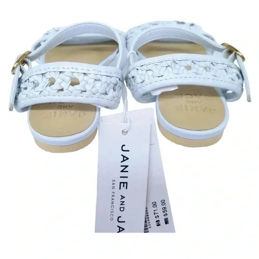 JACK AND JANIE GIRLS WHITE BASKETWEAVE SANDALS SIZE 3.5 baby